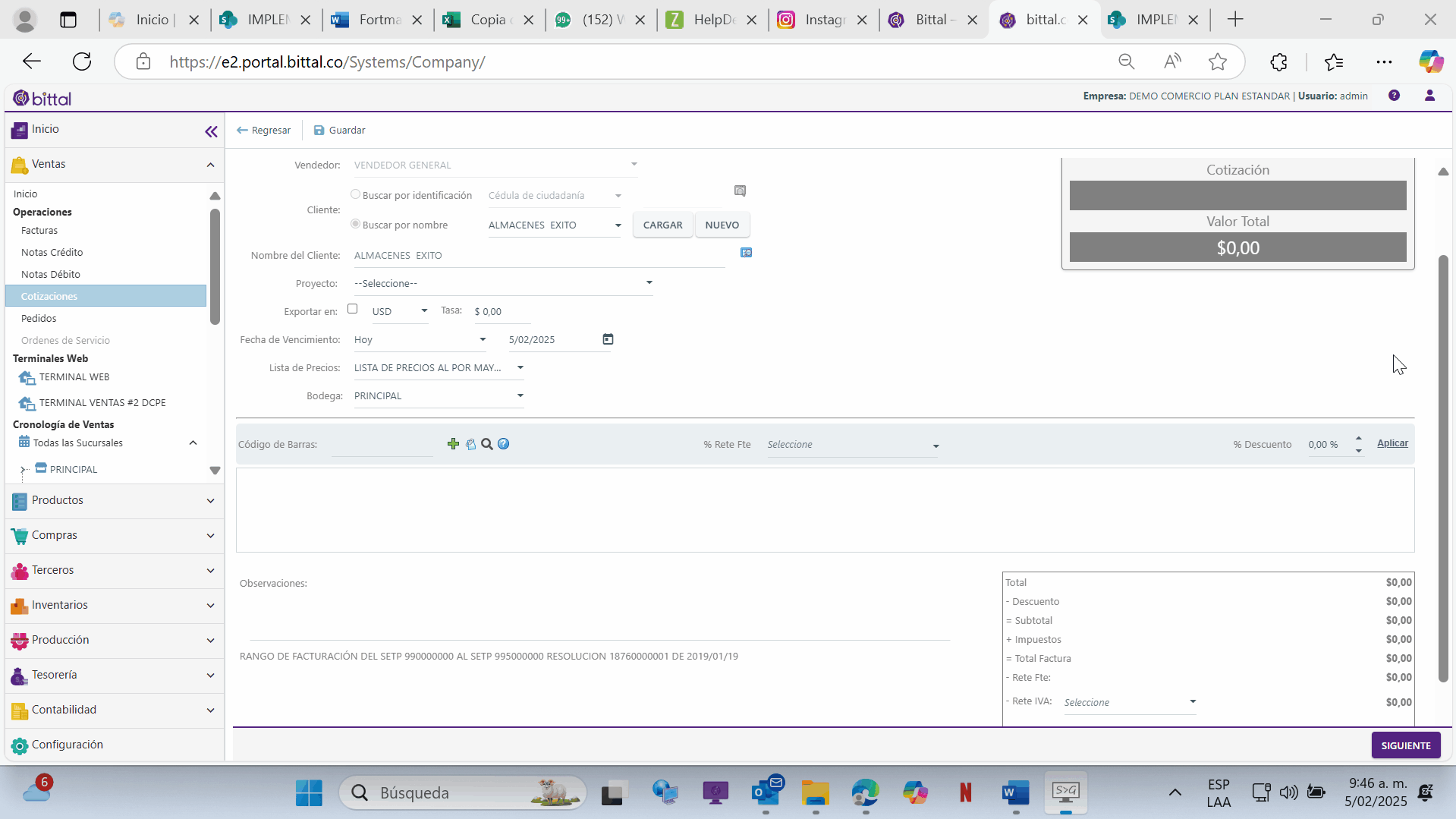 Proceso de cotización búsqueda del producto